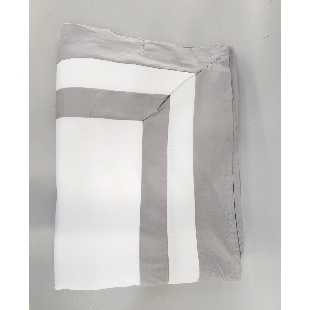 Wamsutta Shower Curtain 72x72 Grey White Hotel Stripe Waffle Weave Fabric Cotton
